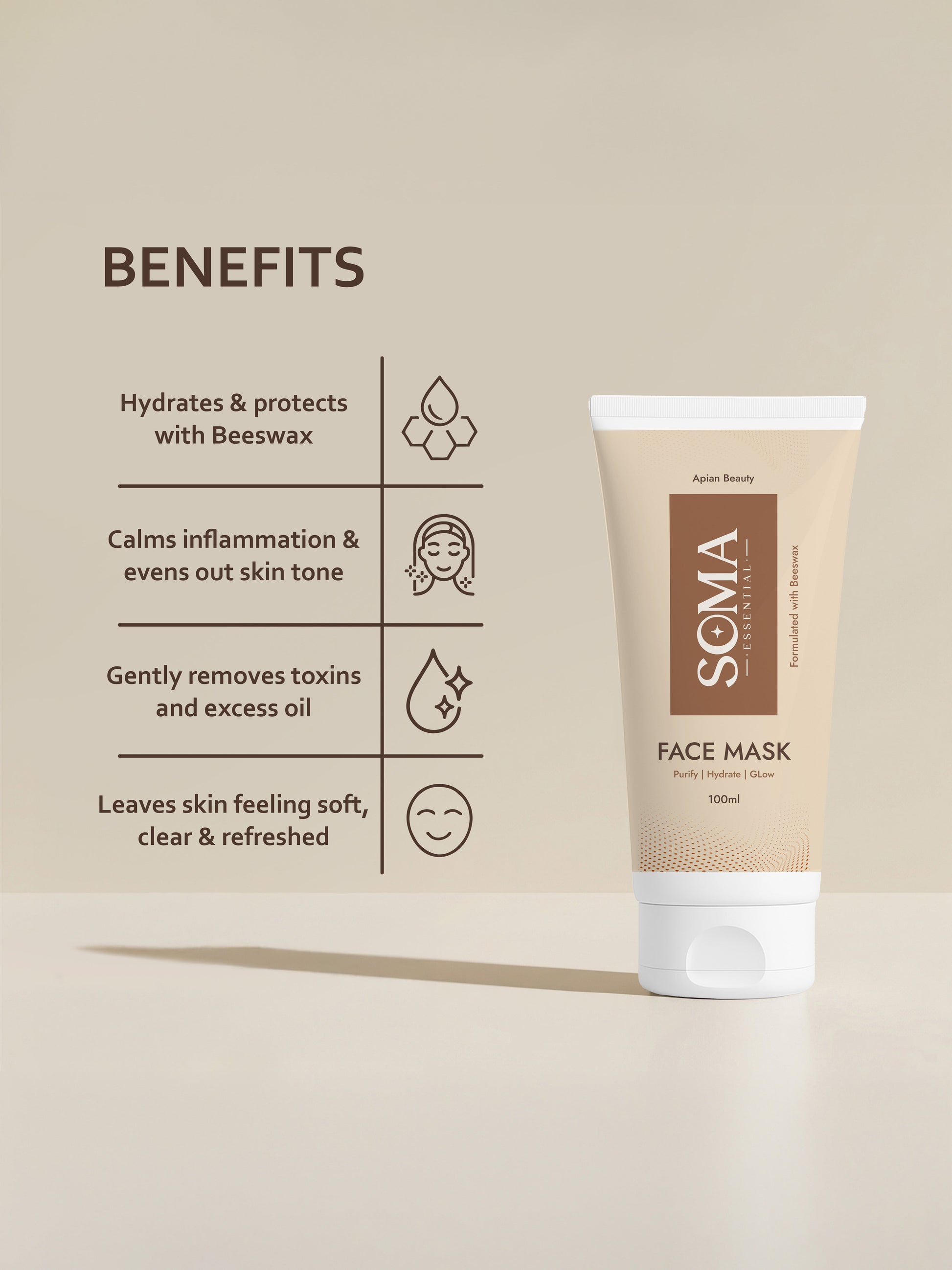 Soma Essential D-Tan Mask +  Royal Jelly Vitamin C Serum + Day cream For Weekly Glow
