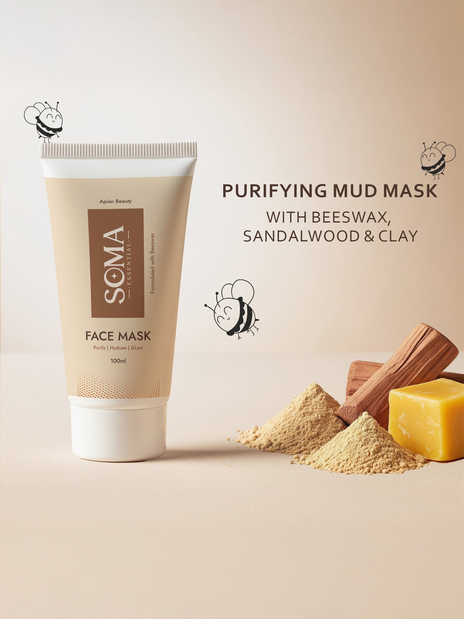 Soma Essential D-Tan Mask +  Royal Jelly Vitamin C Serum + Day cream For Weekly Glow