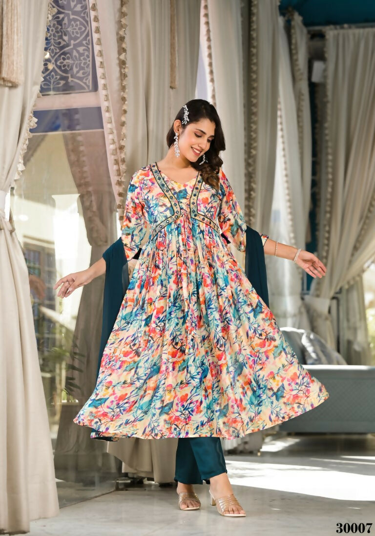 Designer Stylish Multi Slim Georgette Stitched Suit With Dupatta - Kiyara