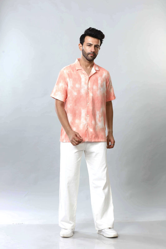 Xkind Orange Printed Slub Relaxed Fit Shirt  Grab2Buy Xkind Grab2Buy