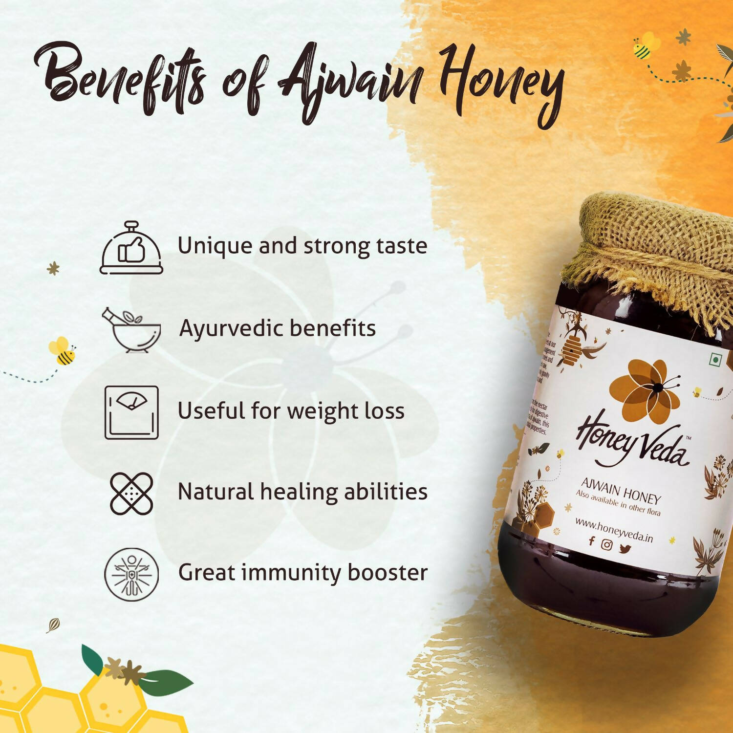 HoneyVeda Premium Raw Ajwain Honey 