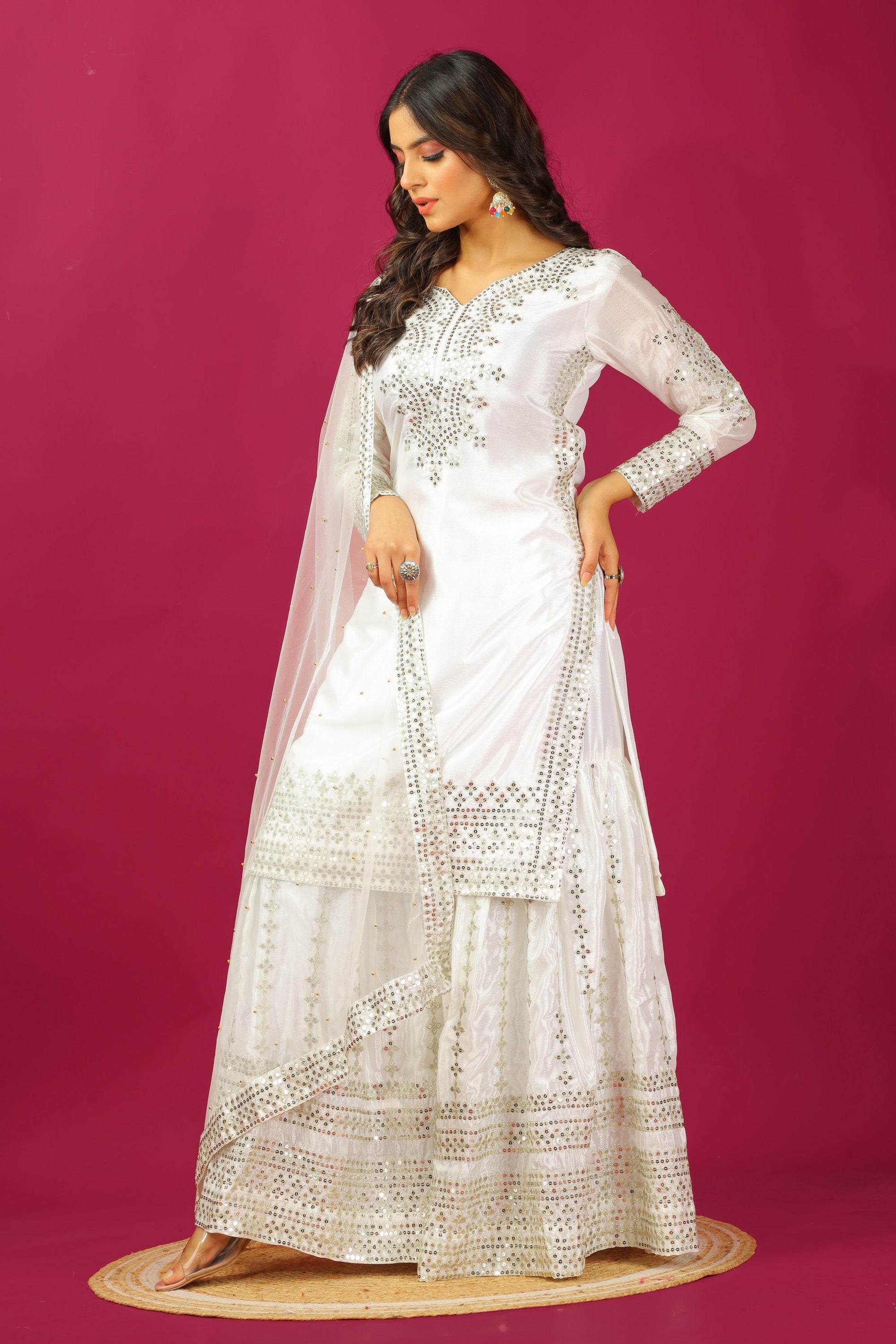 Teeya Creation Wine Color Chinnon Silk Heavy Embroidery Work Fully Stitched Sharara Suit