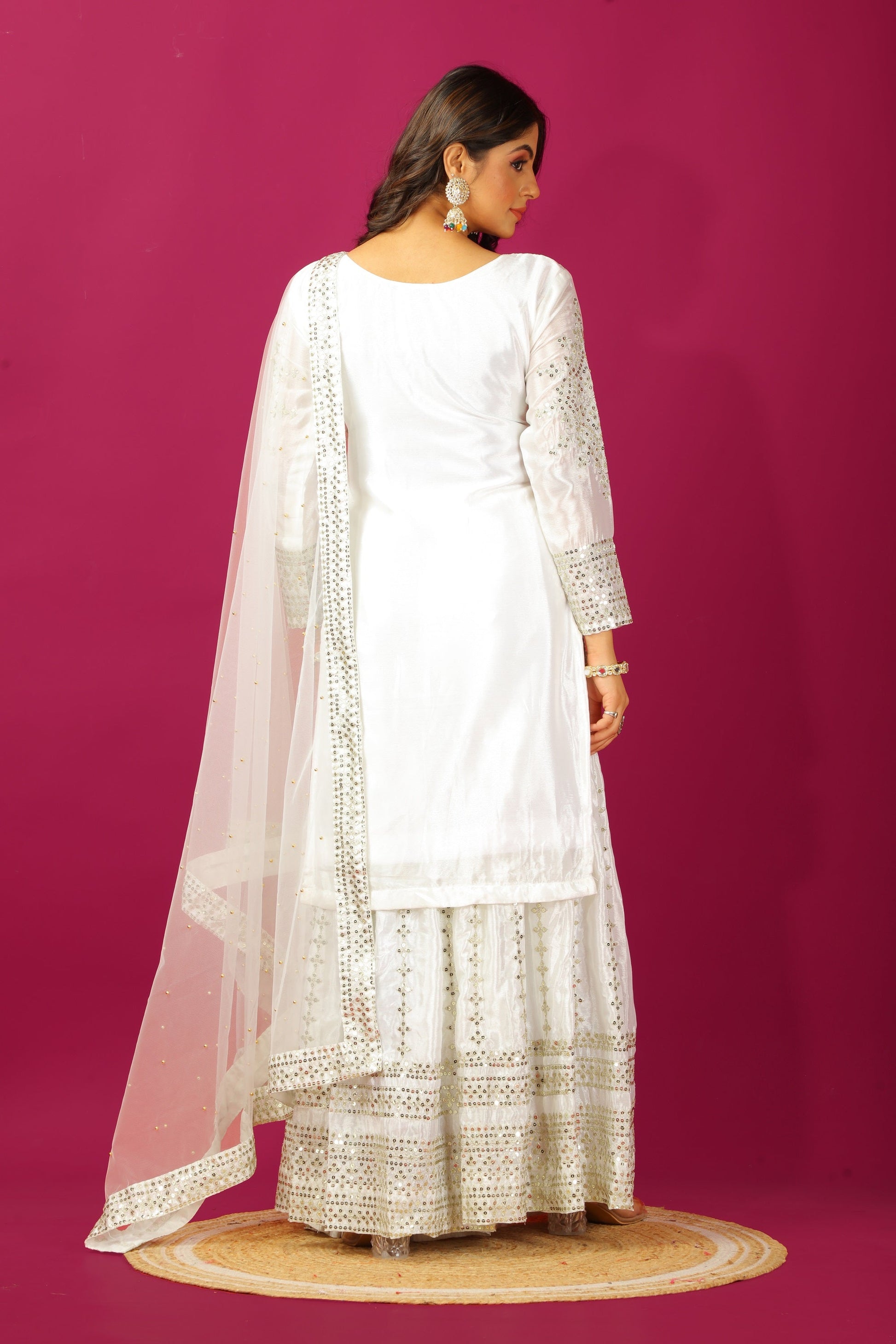 Teeya Creation Wine Color Chinnon Silk Heavy Embroidery Work Fully Stitched Sharara Suit