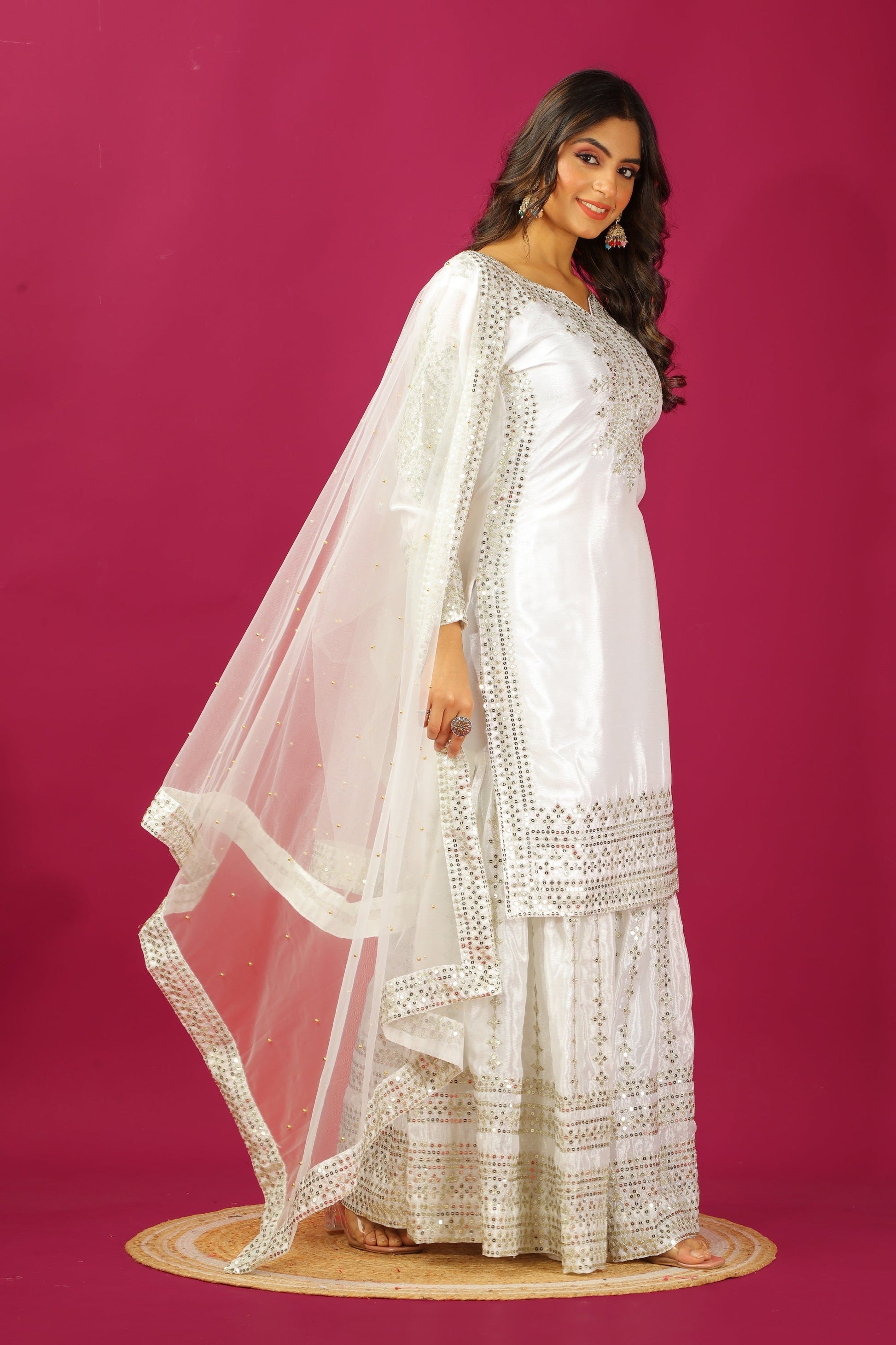 Teeya Creation Wine Color Chinnon Silk Heavy Embroidery Work Fully Stitched Sharara Suit