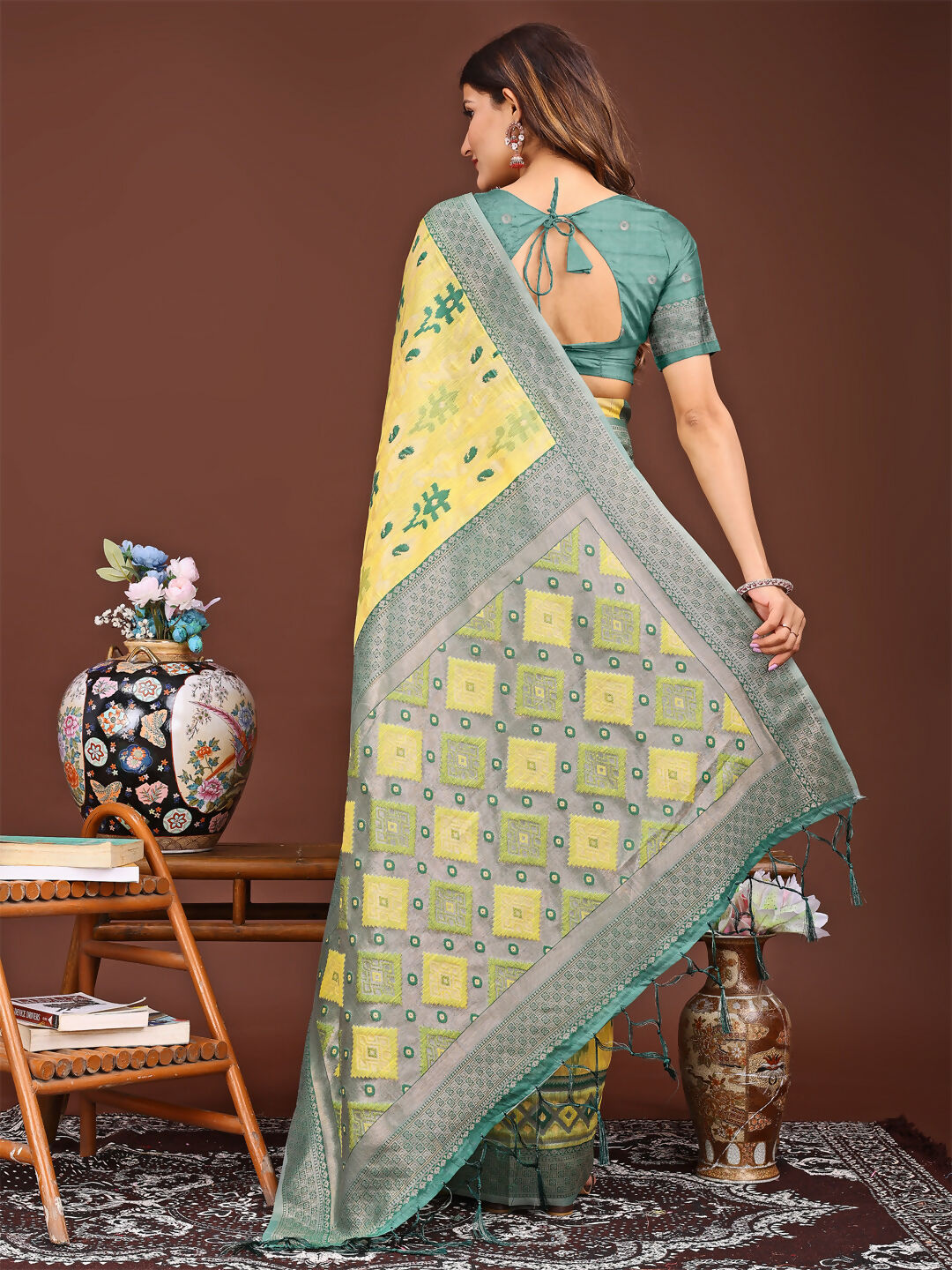 Shree Shyam Fashion Radiant Yellow Linen Cotton Patola Saree - Where Tradition Dances with Elegance