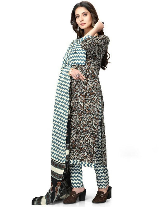 Aastha Fashion Women's Multicolor Cotton Jaipuri Printed Kurta with Trouser & Dupatta - Grab2buy