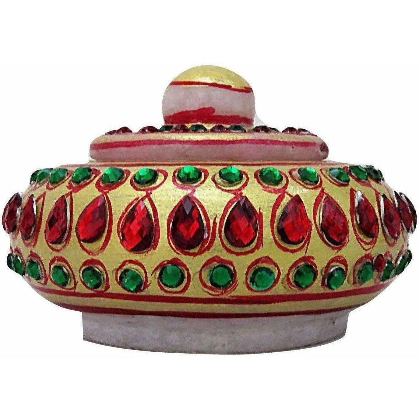 Handmade Traditional Marble Sindoor Dani/Kumkum Box with Meenakari Work