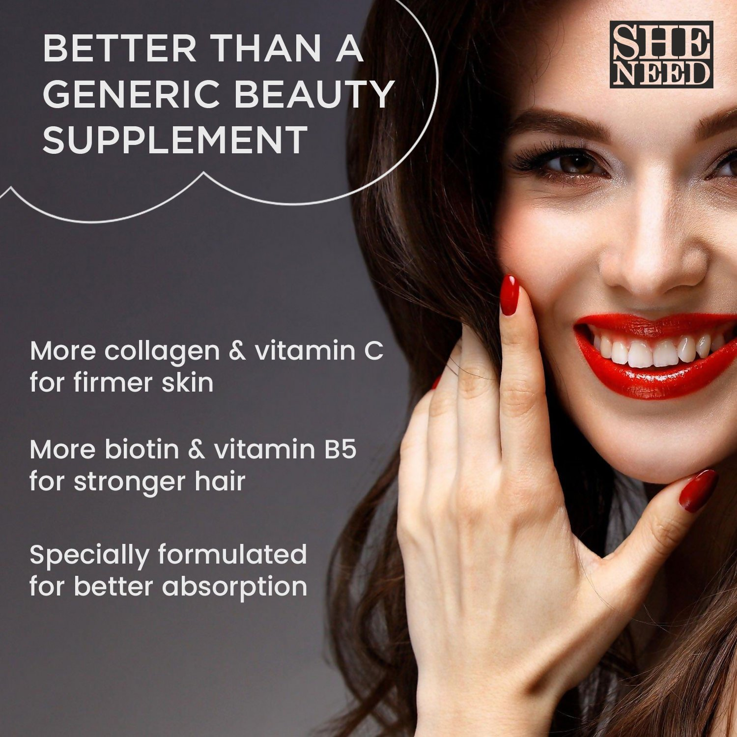 SheNeed Hair, Skin & Nails Vitamins Capsules 