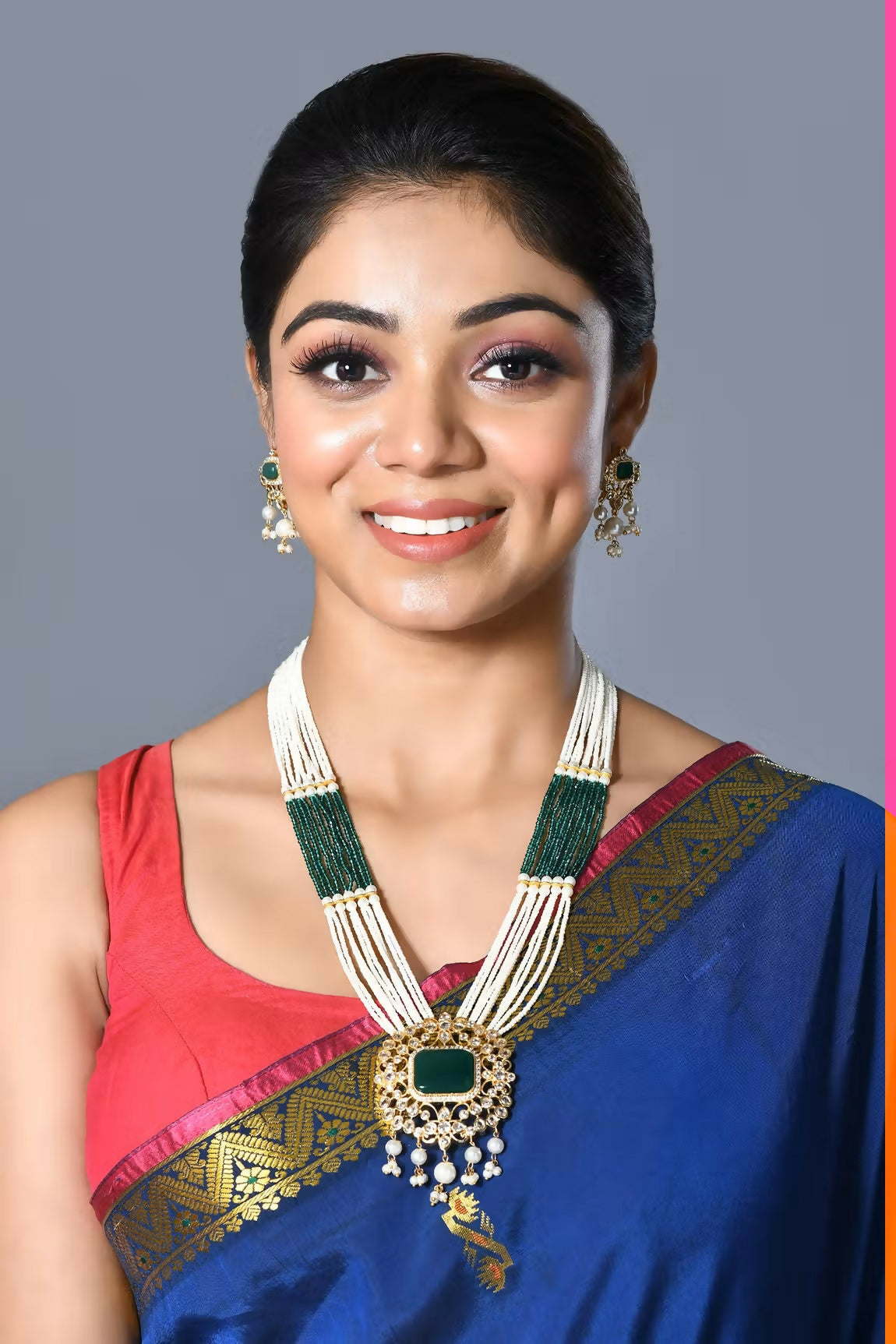 Joban Fashion Women Golden White Green Pendant Set With Earrings 