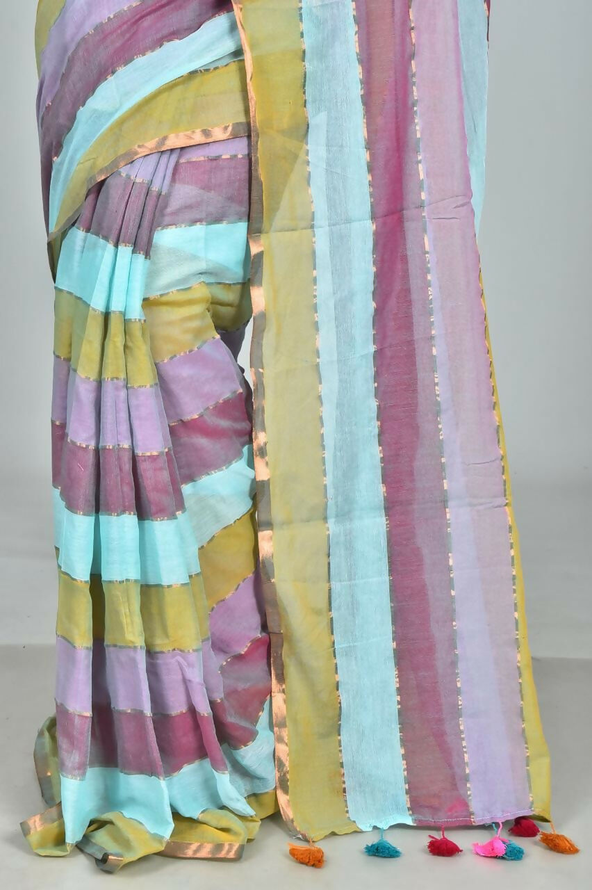 Exclusive Collection Beautiful Multi1 Pure Cotton Woven Handloom Grab2Buy With Running Blouse Piece 