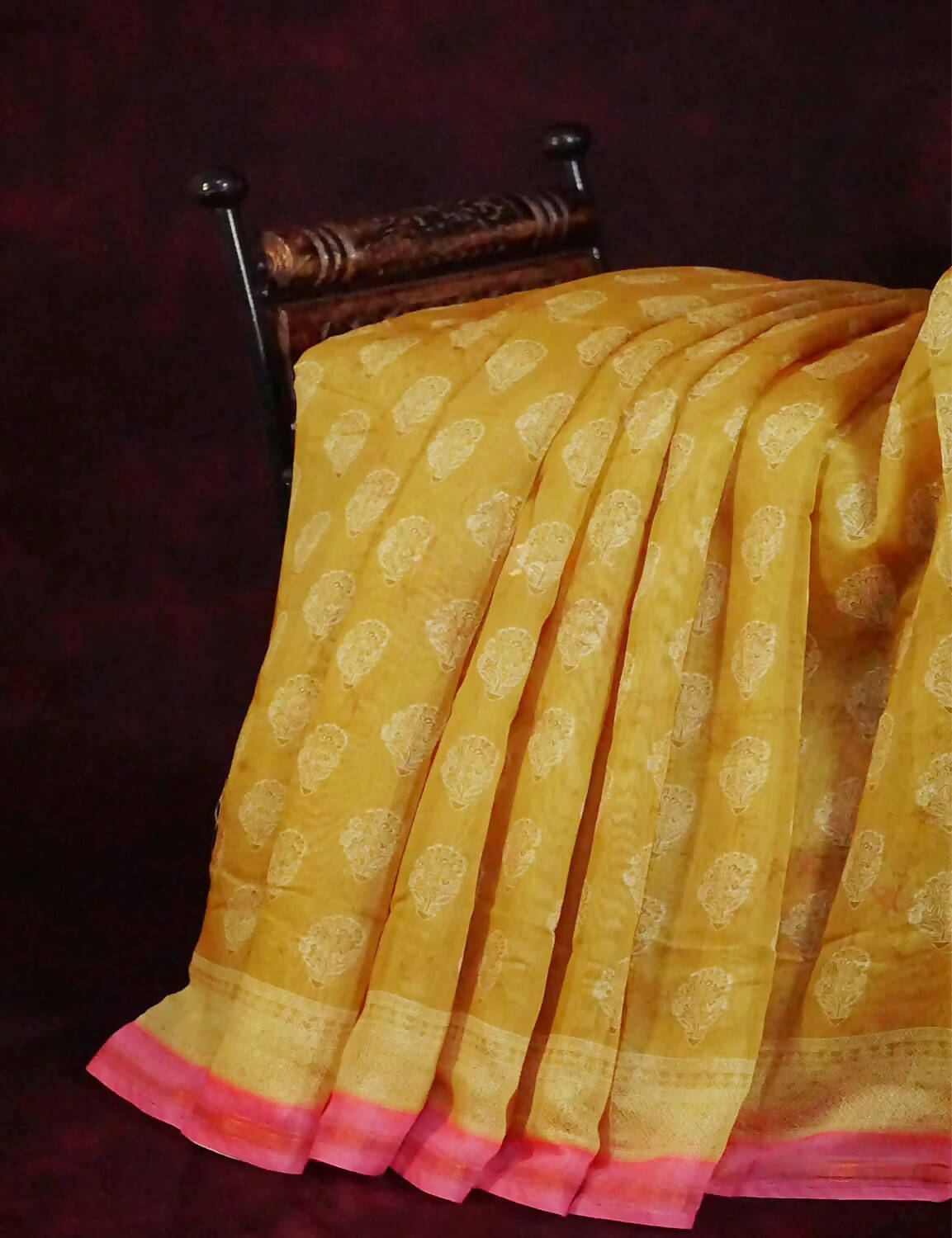 Dry Mehendi Colored Block Print Semi Chanderi Grab2Buy By Gayathri Reddy Designer Studio 