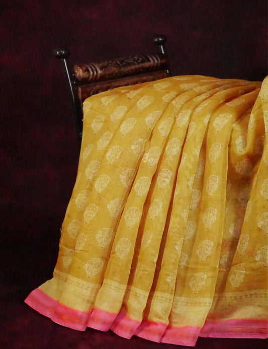 Dry Mehendi Colored Block Print Semi Chanderi Grab2Buy By Gayathri Reddy Designer Studio 
