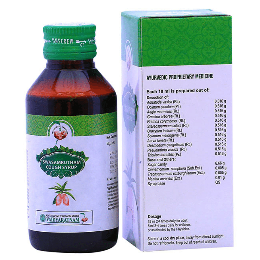 Vaidyaratnam Swasamrutham Cough Syrup - Limited Time Offer 