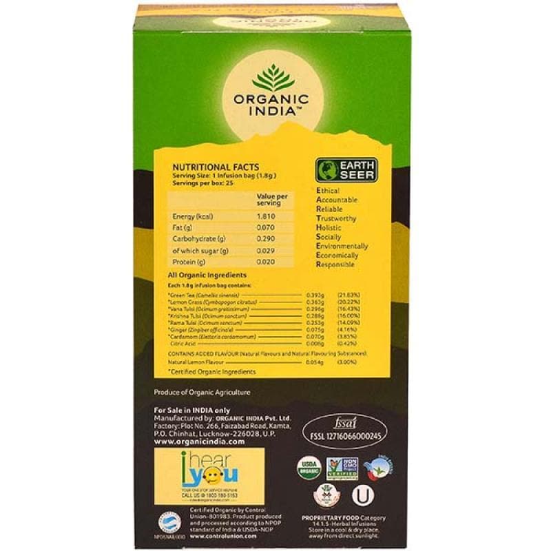 Organic India Tulsi Sweet Lemon Tea 25 Tea Bags - Grab2buy