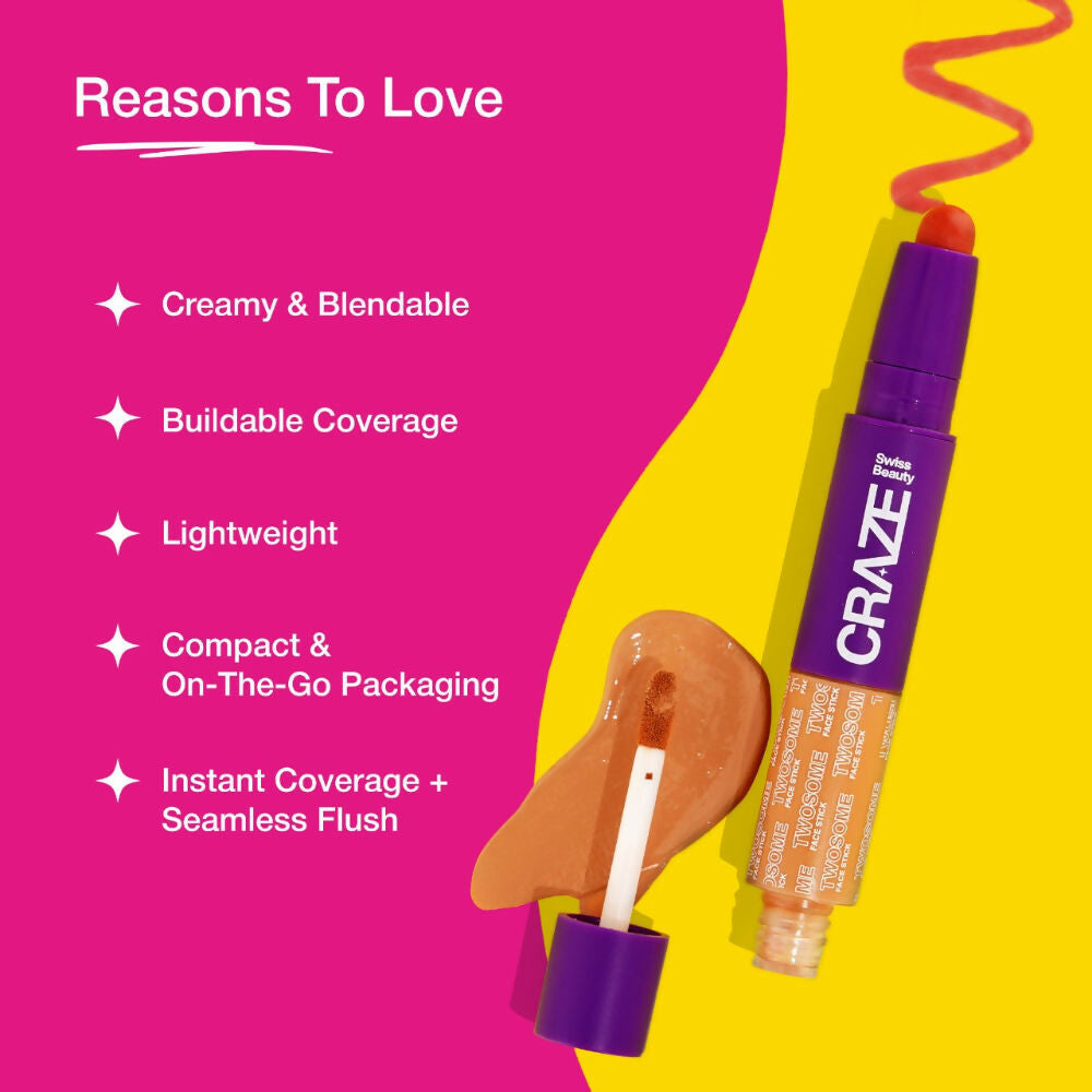 Swiss Beauty Craze Twosome Face Stick 2-In-1 Beauty Wand Concealer and Blush - 1 Fair - Rose 