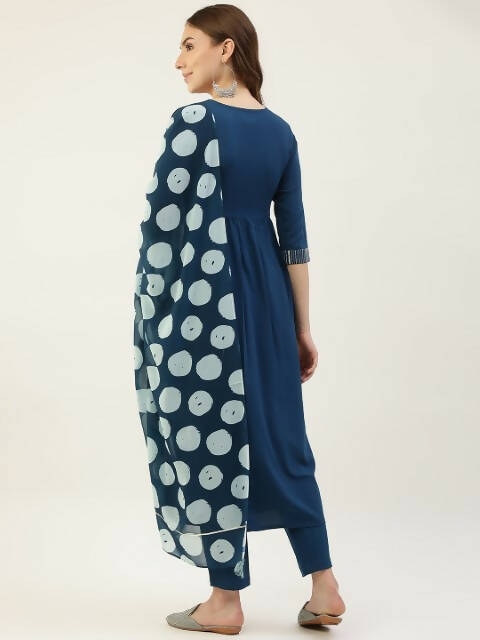 FIORRA Women's Turquise Poly Crepe Straight Kurta Pant With Dupatta 