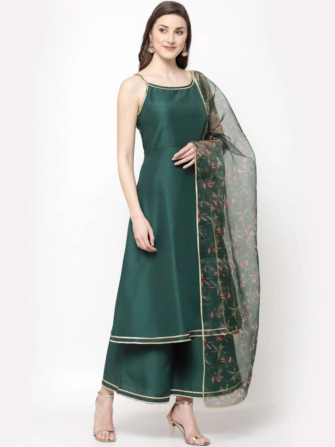 Myshka Women Green Kurta with Palazzos & With Dupatta