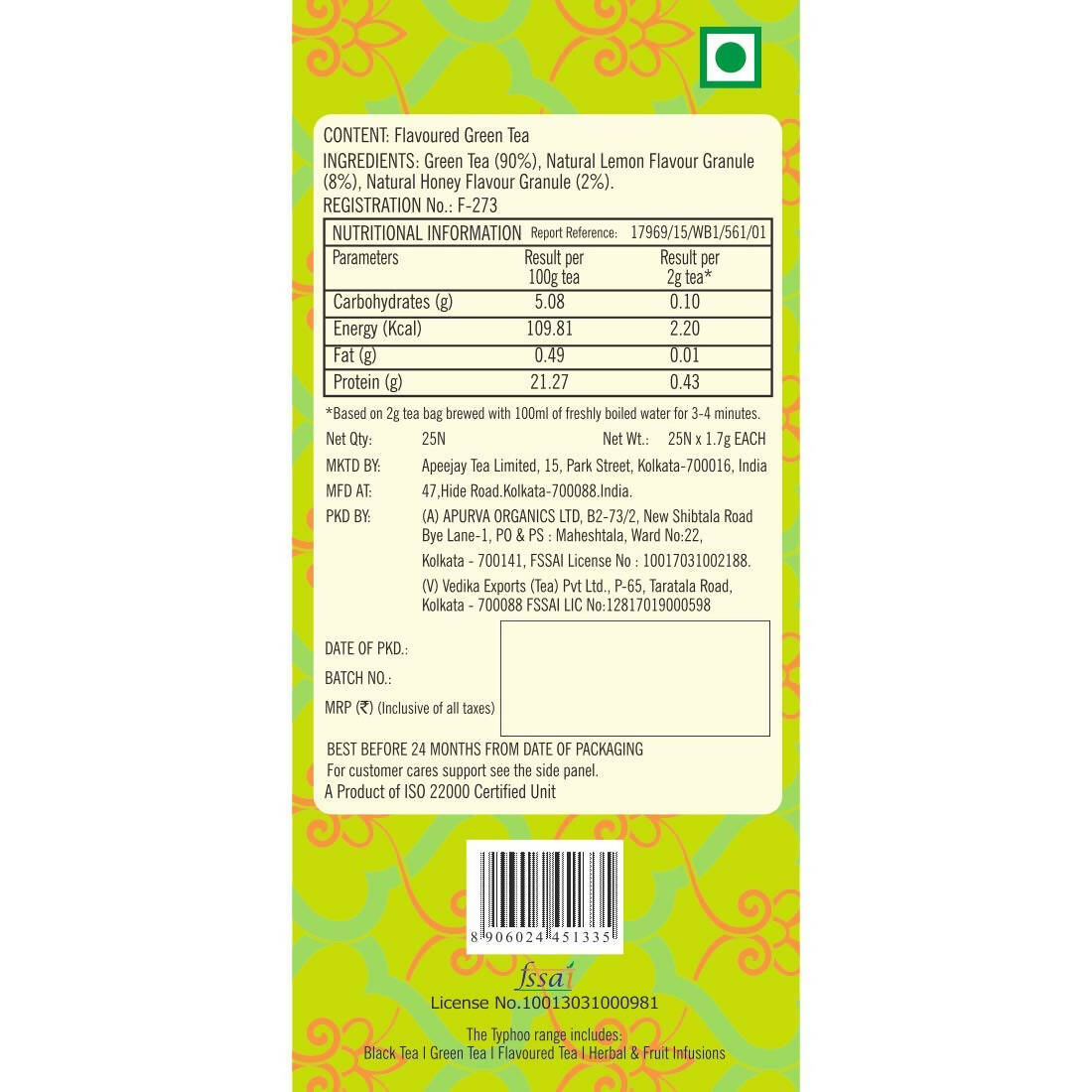 Typhoo Cleansing Lemon & Honey Green Tea Bags - Grab2buy