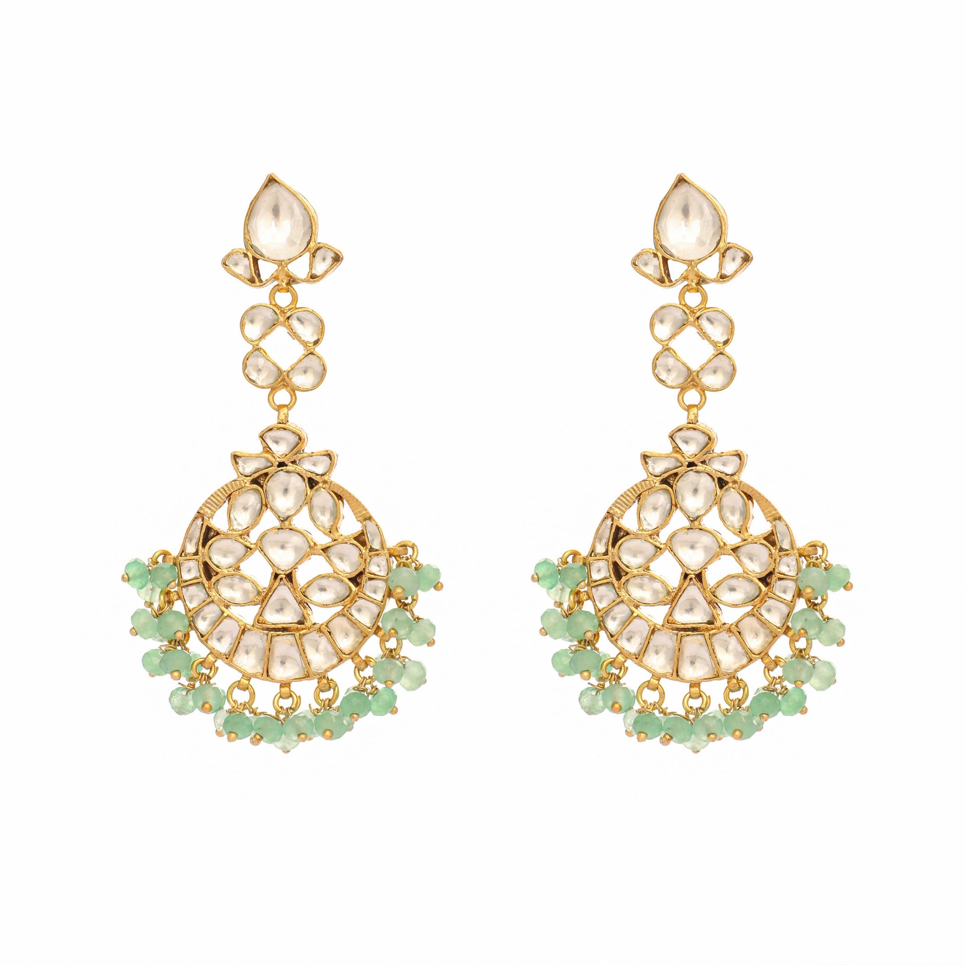 Nuyug 22K Gold Plated Regal Green Kundan Chandbali Earrings | Swadesiicart