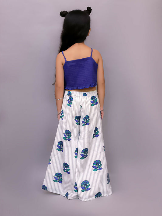 Lil Drama Shor-Gul White Jacket and Pant With Blue Bustier Set For Girls 