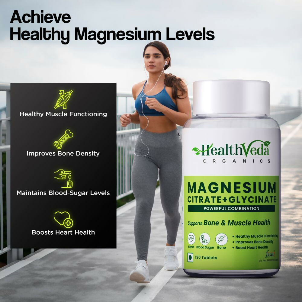 Health Veda Organics Magnesium Citrate+Glycinate Tablets 