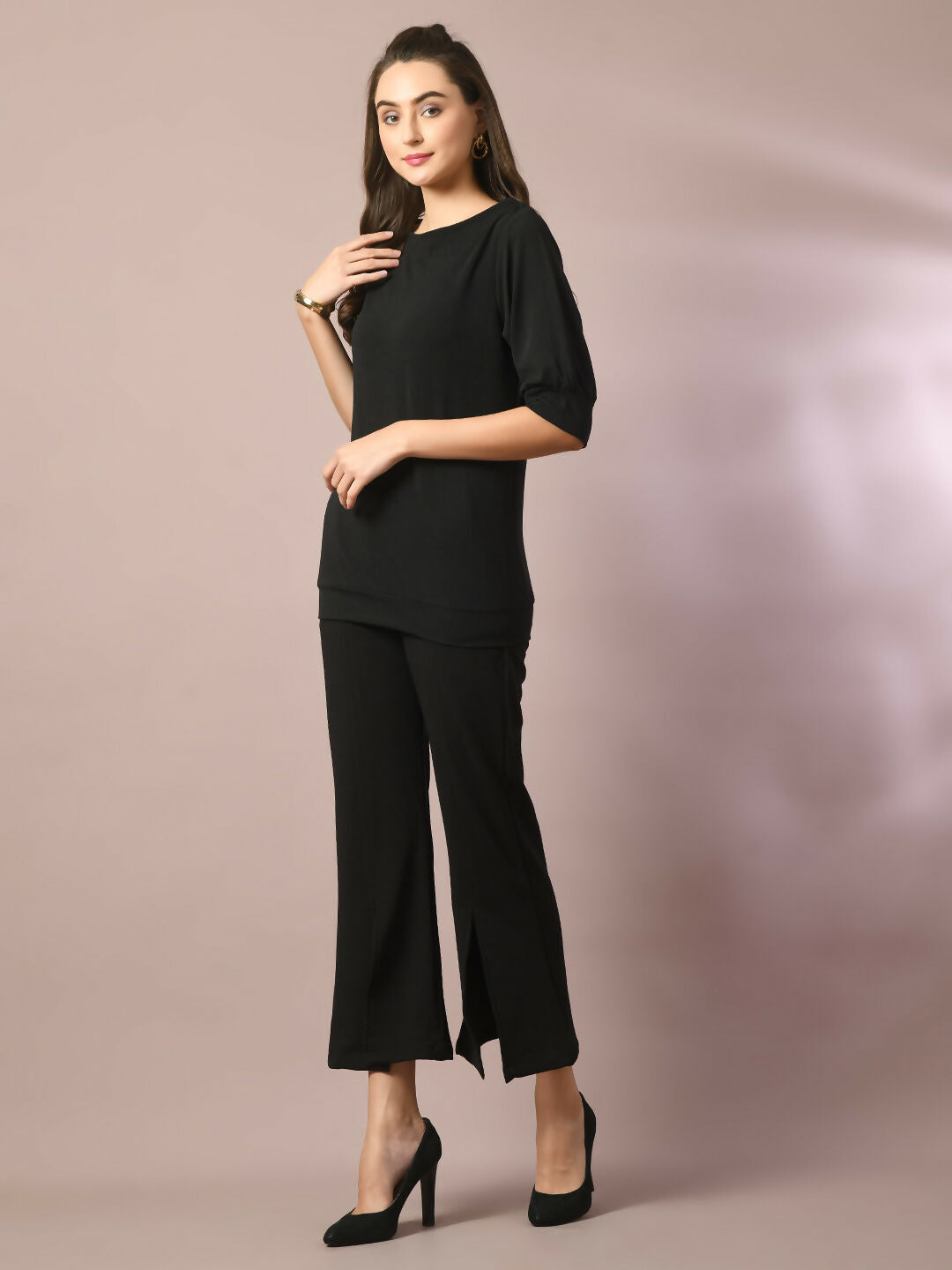 Myshka Women's Black Solid Party Parallel Trousers