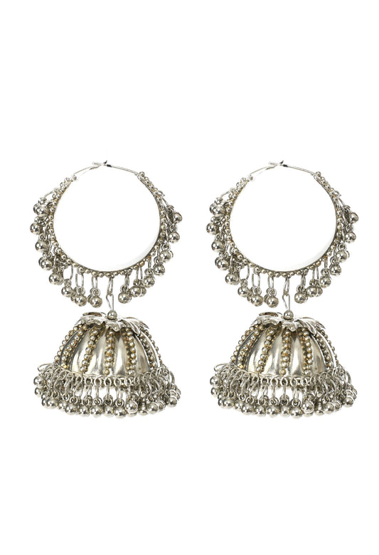 Mominos Fashion Johar Kamal Oxidised Silver-Plated With Ghungroo Jhumkas - Grab2buy