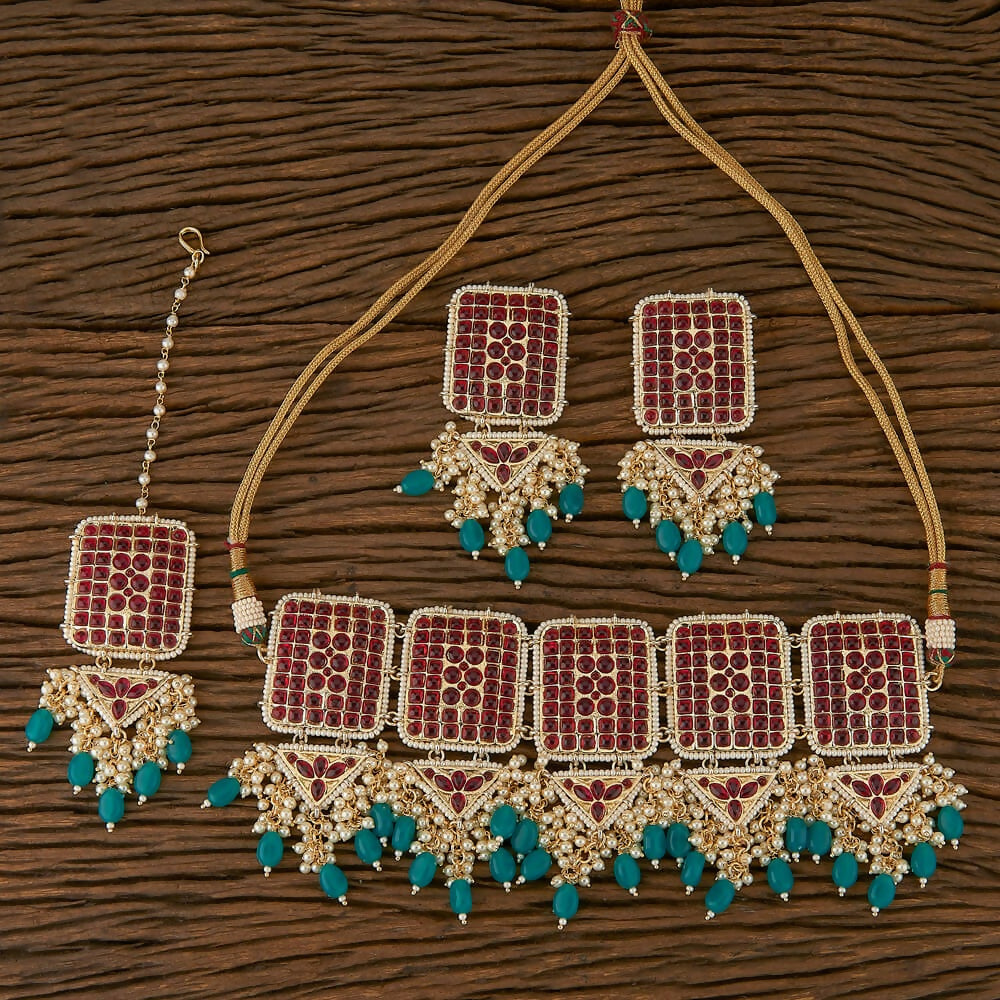 Joban Fashion Women Golden White Ruby Necklace Set 