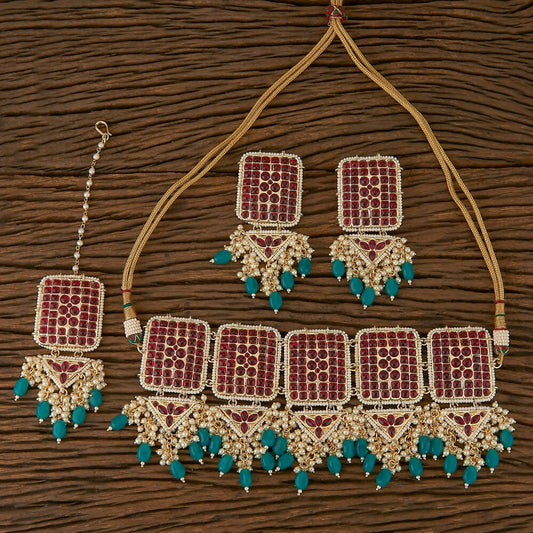 Joban Fashion Women Golden White Ruby Necklace Set 