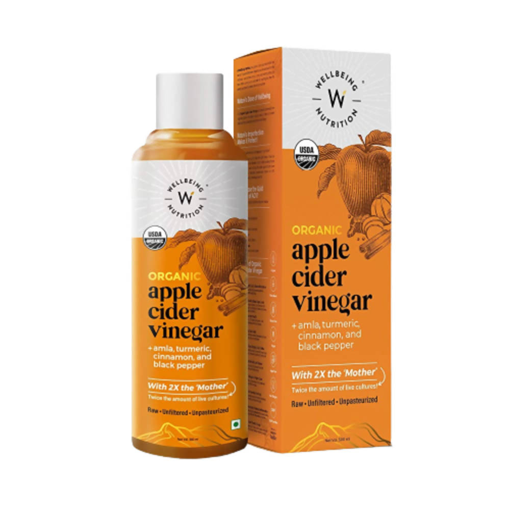 Wellbeing Nutrition Organic Apple Cider Vinegar with 2X Mother - Amla, Turmeric, Cinnamon, and Black Pepper 