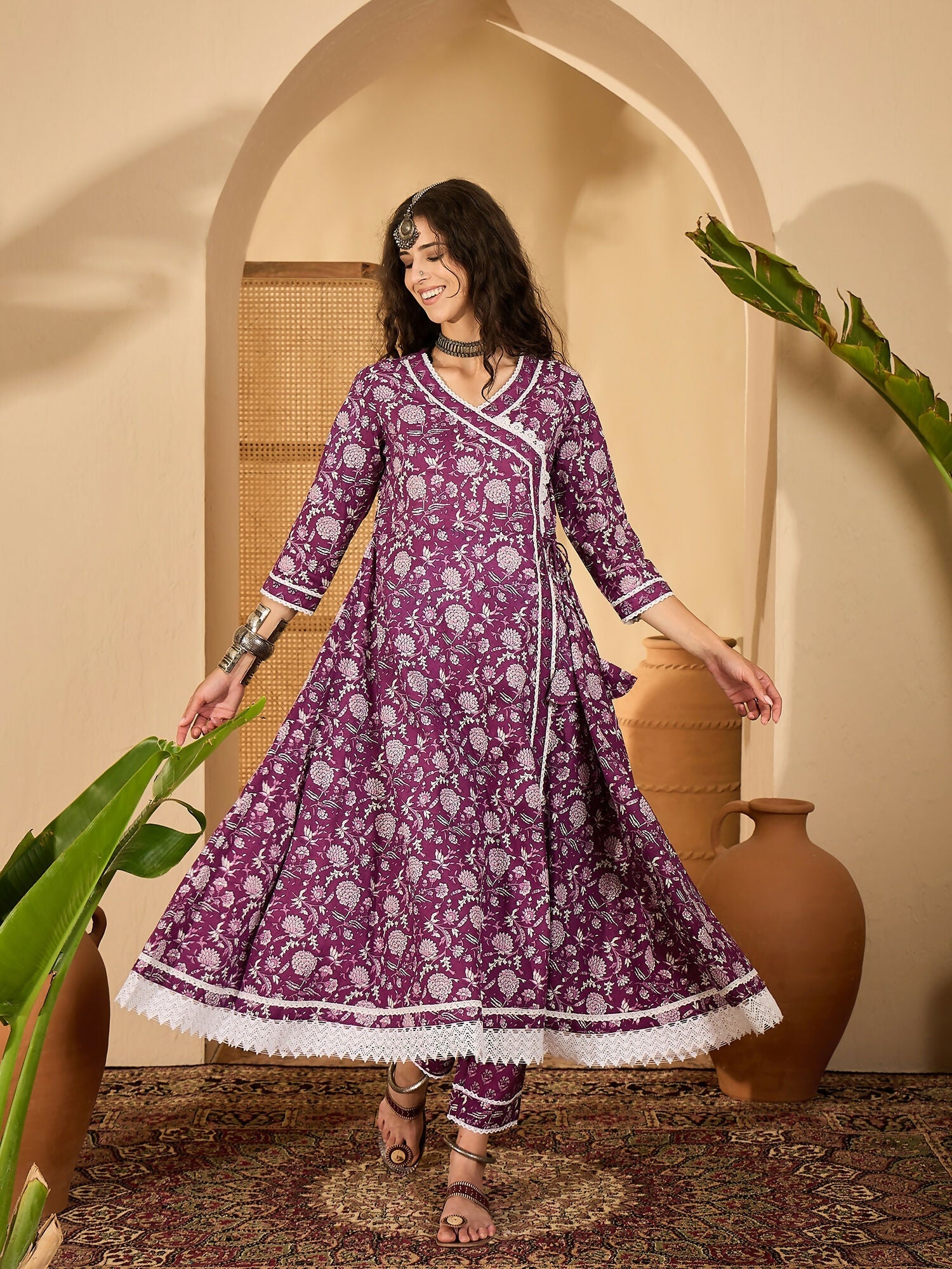 Joban Fashion Printed Purple Pure Cotton Kurta Set