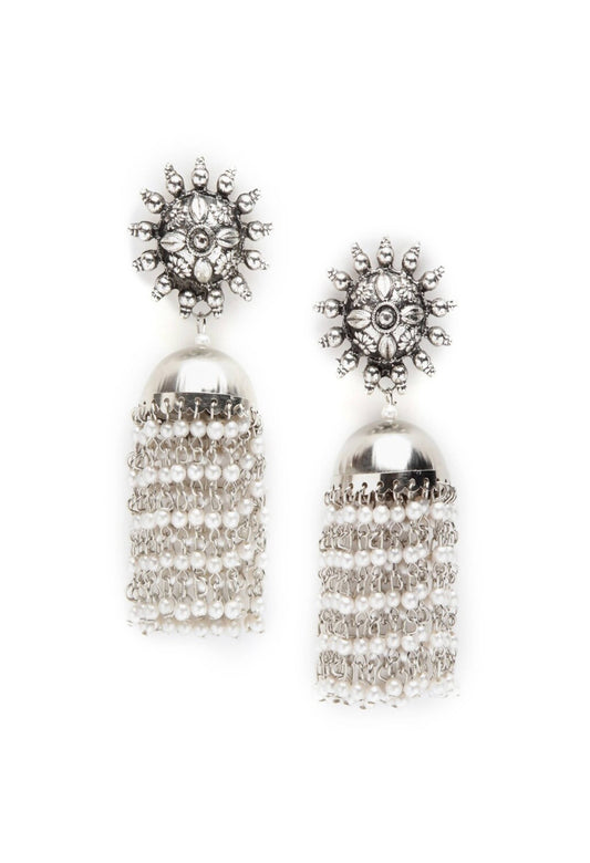 Mominos Fashion Johar Kamal Silver-Plated Earrings With Pearls Jhumkas - Grab2buy