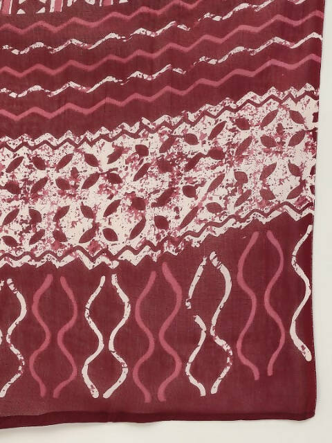 FIORRA Women's Maroon Cotton Straight Kurta Pant With Dupatta 