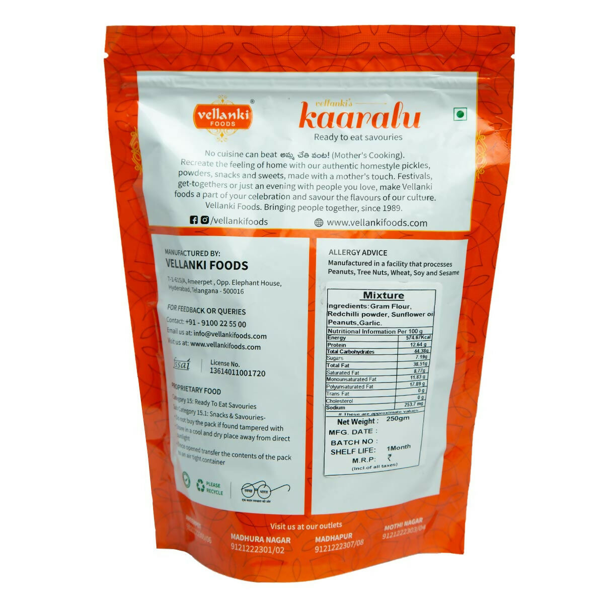 Vellanki Foods Namkeen Combo Pack (250g Each) - Muruku, Chegodi, Vampoosa, Mixture - Grab2buy