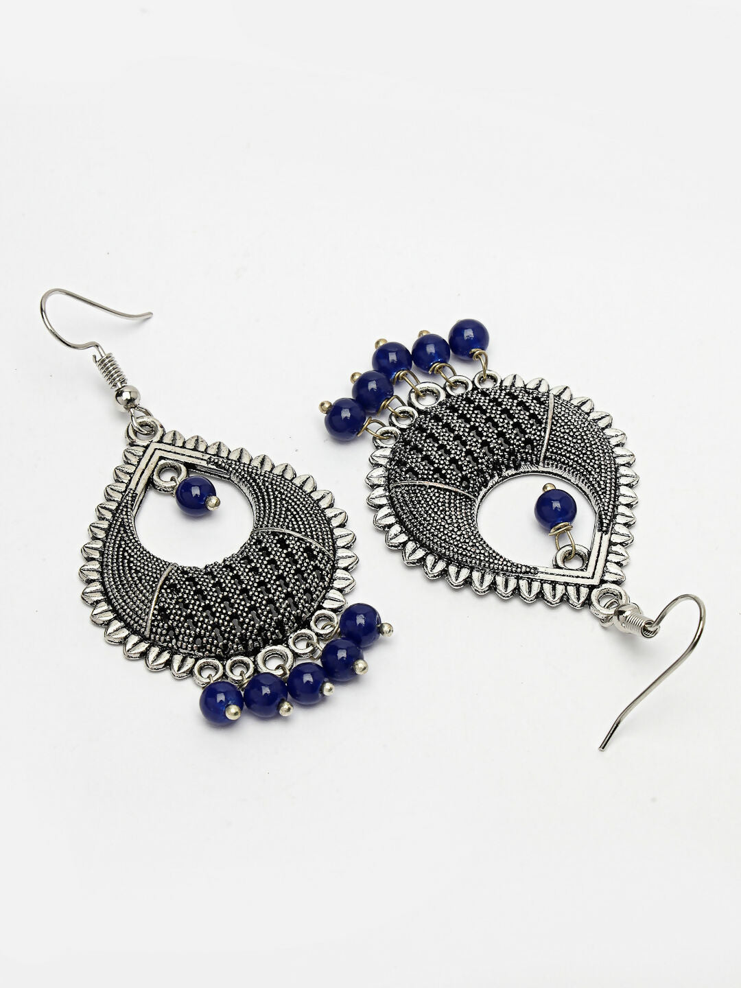 NVR Women's Silver-Plated Artificial Beads German Silver Oxidised Chandbali Earrings - Grab2buy