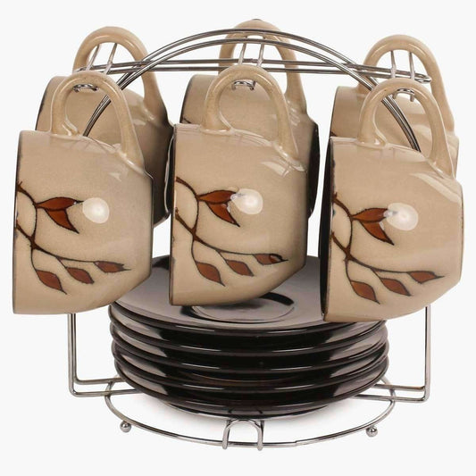 Home Centre Caraway Cup and Saucer- Set of 13 Pcs - 220 ml - Brown - Grab2buy