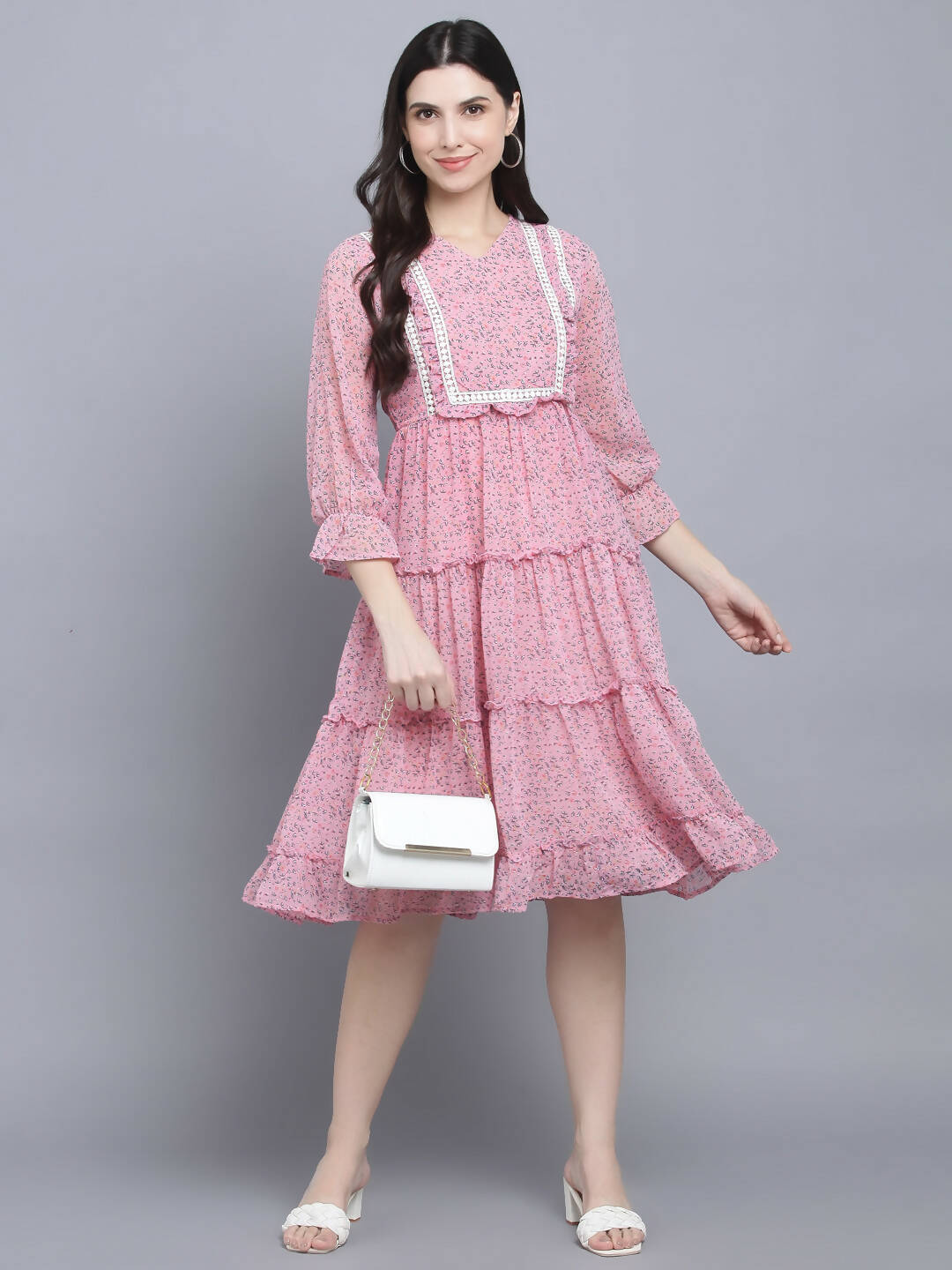 Myshka Women's Pink Floral Midi Dress