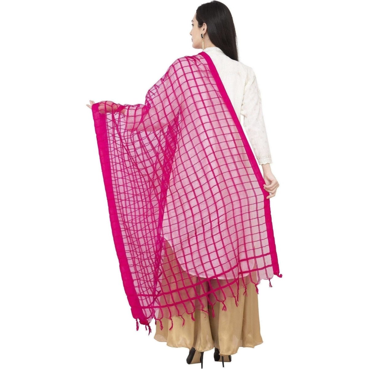 A R SILK Cotton Square Regular Rani Color Dupatta or Chunni 