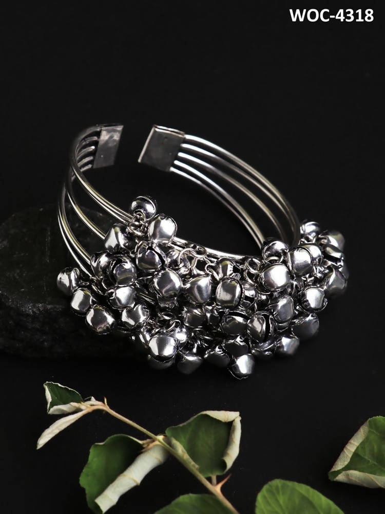 Mominos Fashion Johar Kamal Oxidised Silver Ghungroo Bracelet 