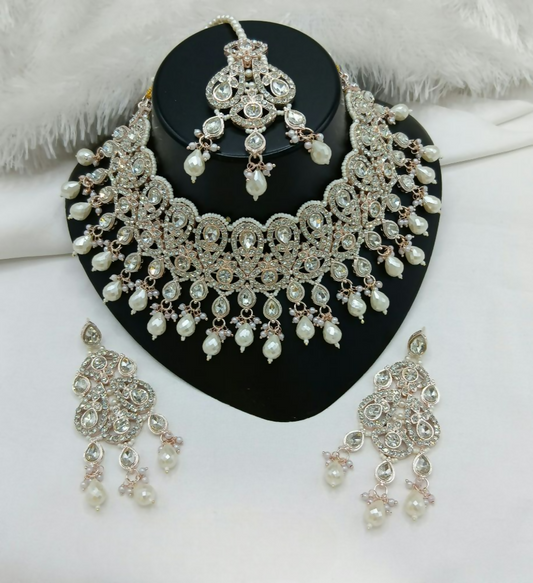 Joban Fashion Purple Color Stone Work Necklace Set