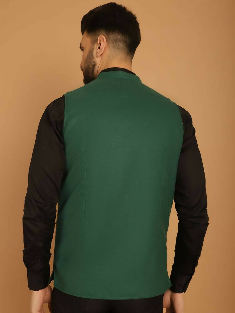 Even Apparels Pure Wool Nehru Jacket - Green 