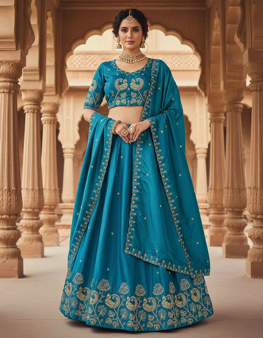 Teeya Creation New Womens Beautiful Fully Stitched Designer Lehenga Choli With Embroidered Dupatta - Blue