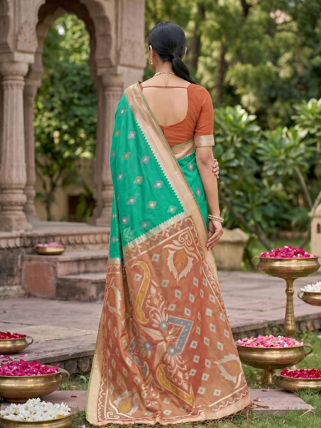 Shree Shyam Fashion Rama Green Soft Silk Saree