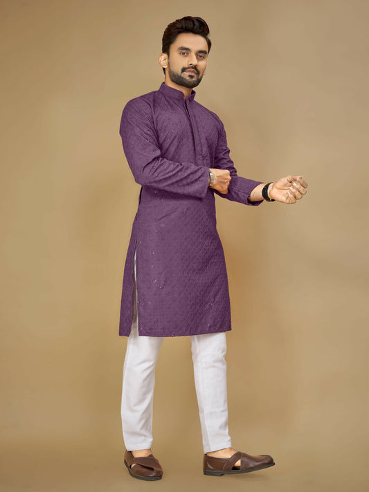 Anaita Lavender Embroidered Rayon Straight Kurta
