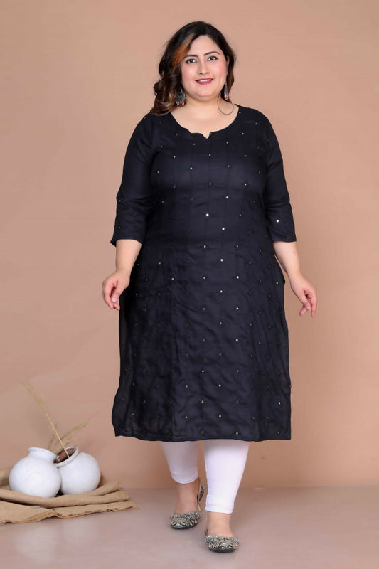 Miravan Women's Plus Size Black Mirror Work Embroidered Pakistani Straight Kurti | Grab2Buy