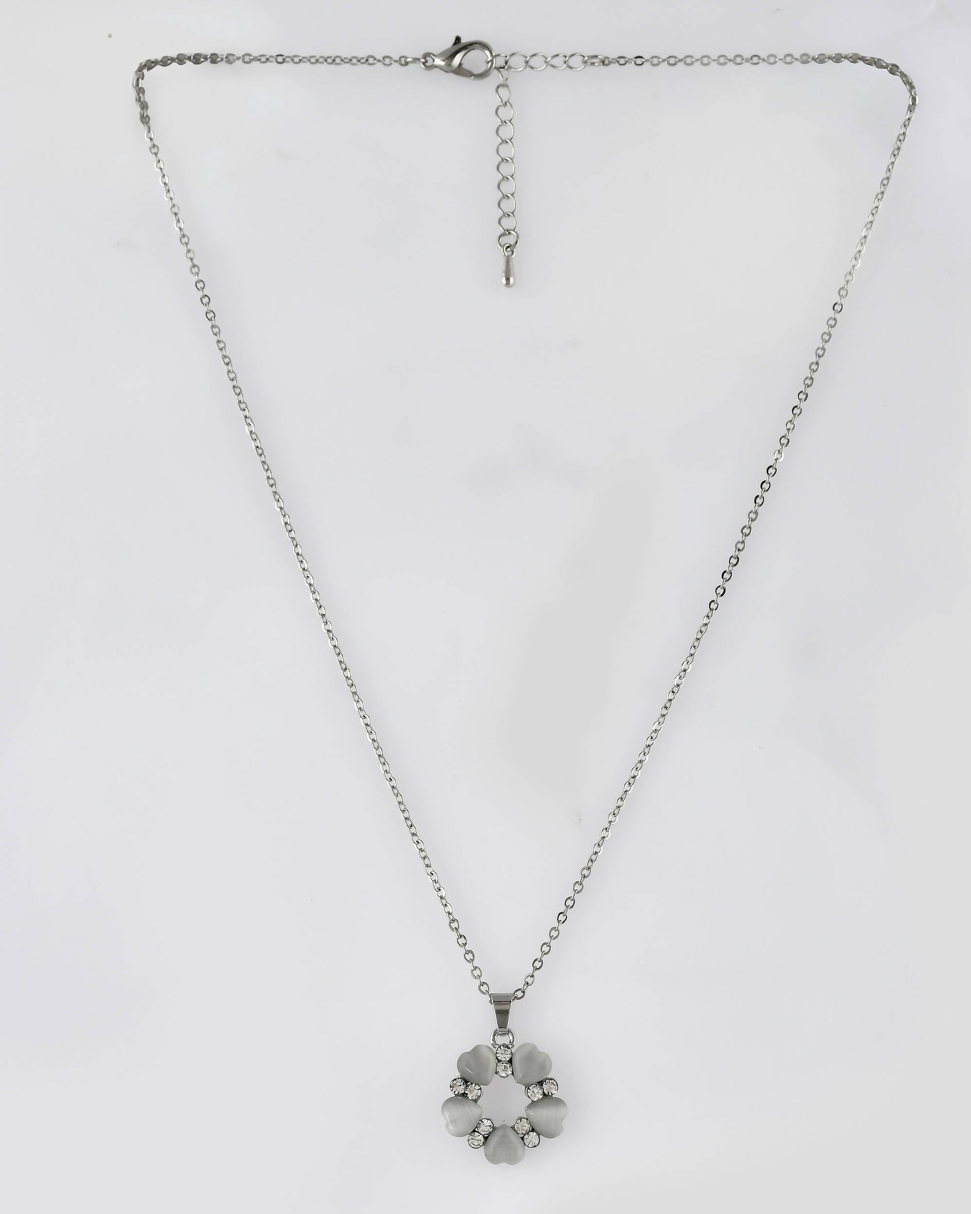 VOJ Women Beads Stainless Steel Sliver-Plated Chain with Heart-Shape Pendant - Grab2buy