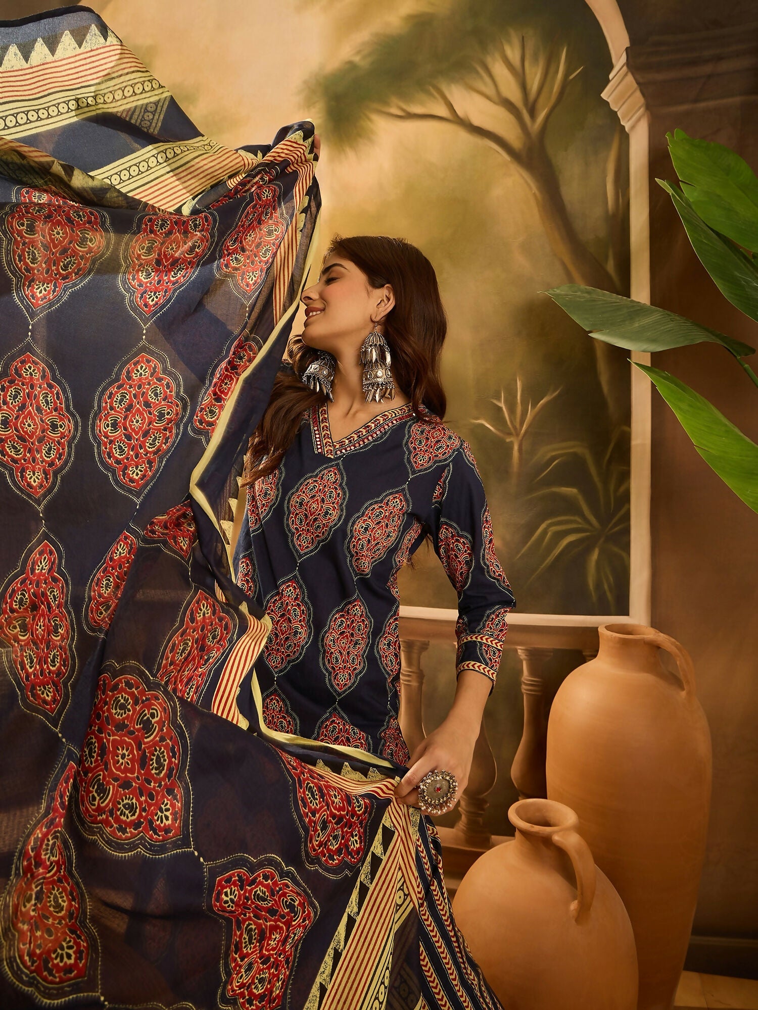 Joban Fashion Printed Navy Blue Pure Cotton Kurta Set