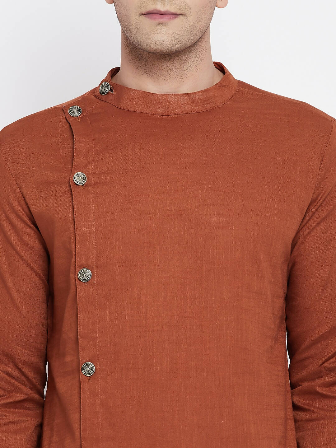 Even Apparels Brown Pure Cotton Men's Sherwani Kurta With Asymetrical Cut 