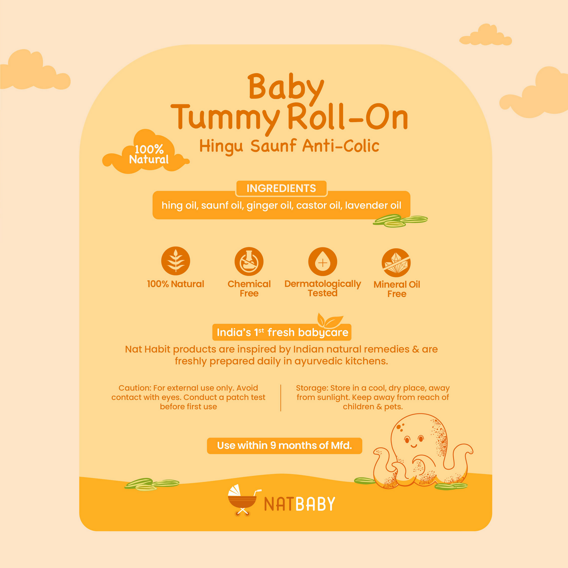 Nat Habit Hingu Saunf Anti-Colic Baby Tummy Roll-On 