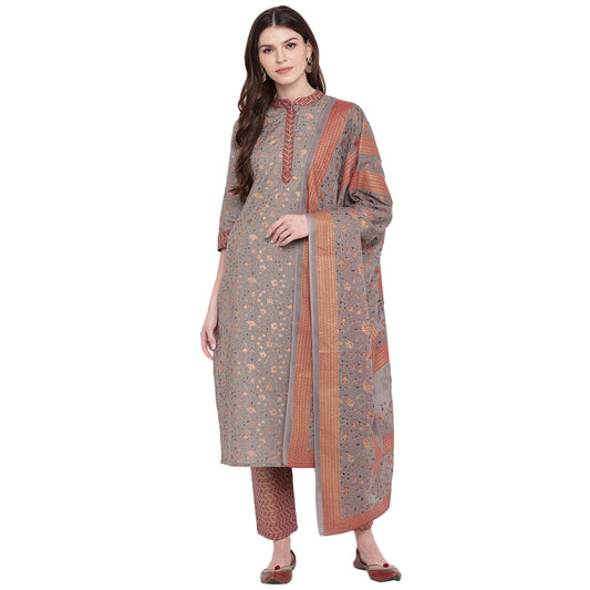 NOZ2TOZ Women's Grey Kurta & Palazzo With Dupatta- (3pcs set)